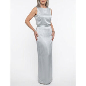 Travis Ayers 100% Silk Maxi Skirt 12 Silver Gray Satin Lined Long Formal NWT